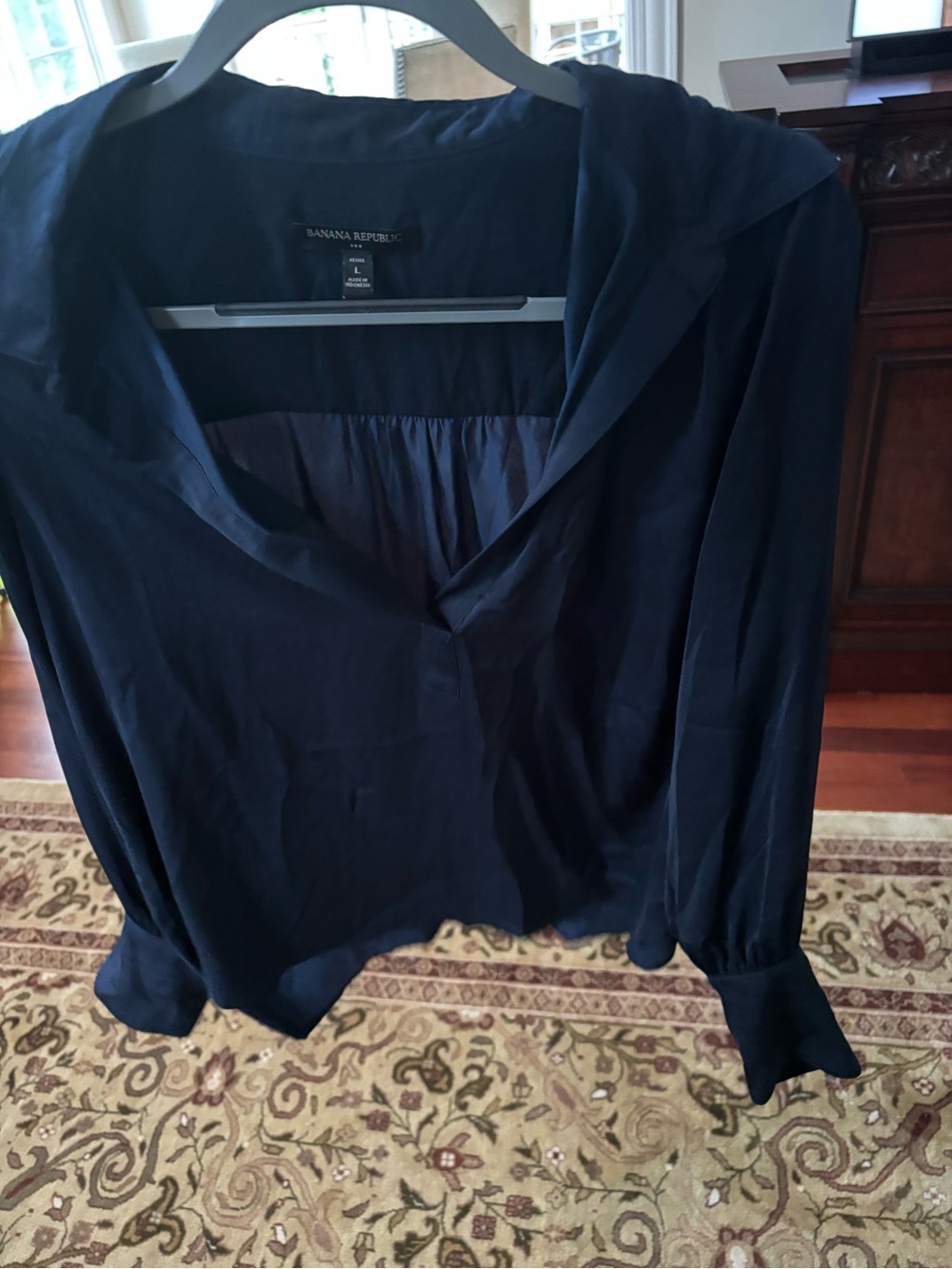 Banana Republic Deep Navy Draped Silk Blouse